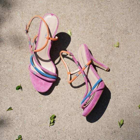 Via Spiga Shoes - Via Spiga Gene Suede Strappy Heels Pink Blue 8.5